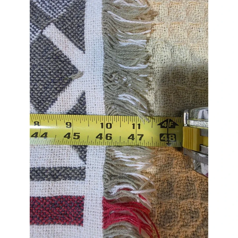 Vintage Woven Golf Tapestry Throw Blanket Argyle Fringed Cotton 48x64